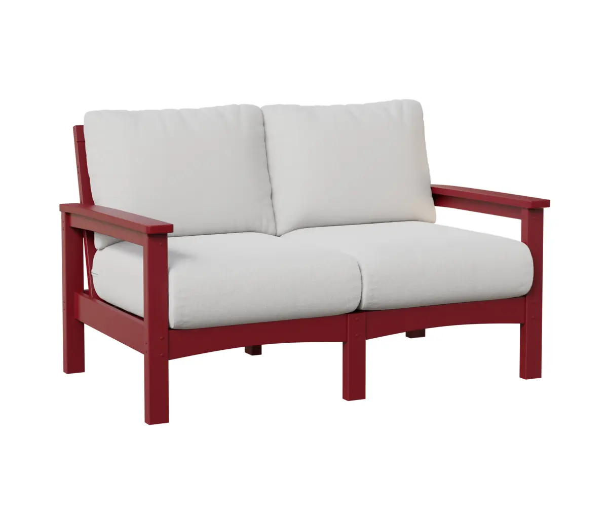 Camden Loveseat Scarlet Red White Cushion
